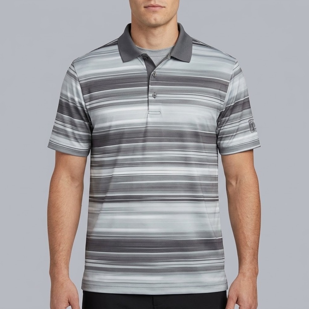 PGA Tour Pro Series Polo Shirt Mens Medium Grey Performance Gradient Stripe EUC